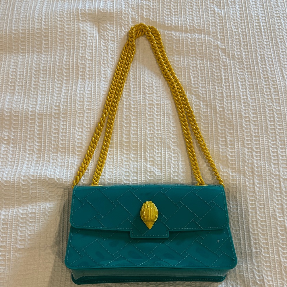 Kurt Geiger Teal translucent Shoulder Bag with Yellow Chain